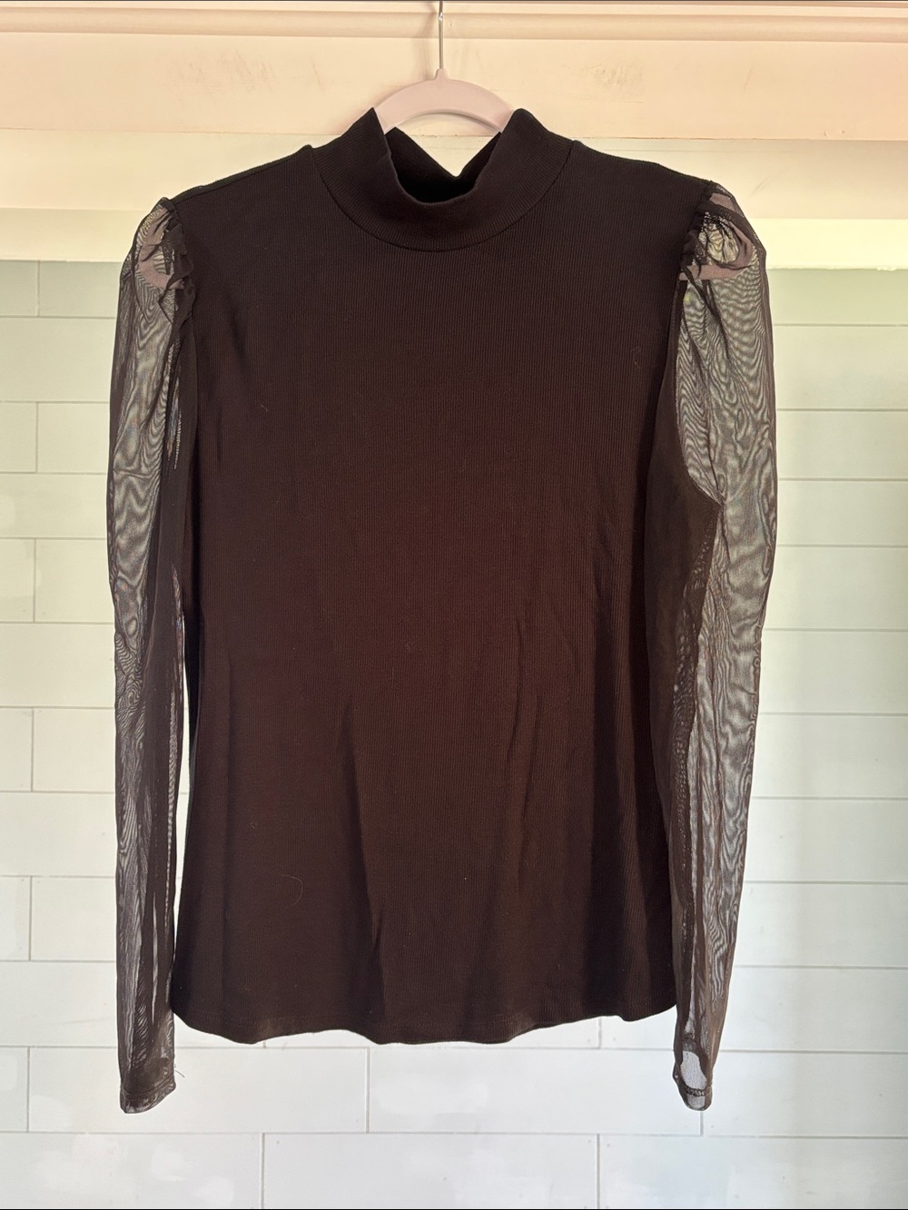 Generation Love‎ Black Mock Neck Top with Sheer Long Sleeves